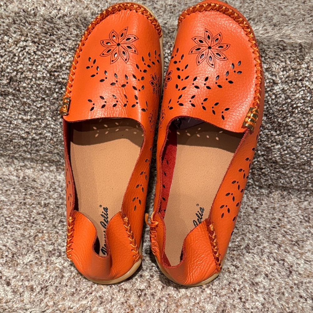 Orange Leather Women's Loafers